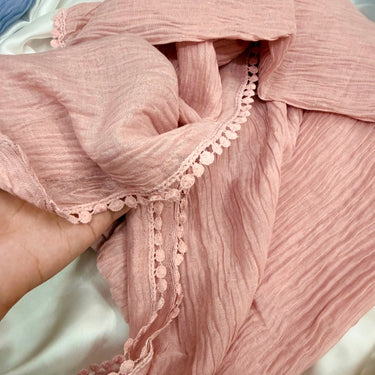 Rippled Plated Lawn Lace Hijab (Blush Pink )