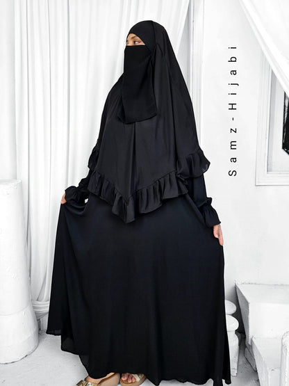 Frill Khimar And Abaya-Black