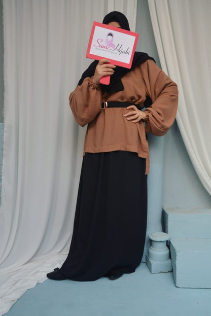 Skirt abaya  Camel Brown and Black