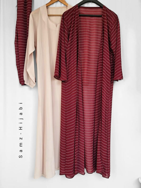 Bloom Spring Separate Upper Abaya-Cream Red