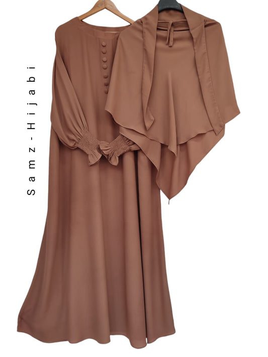 Single layer Khimar+Abaya set (Dark Khaki)