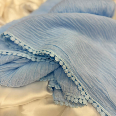 Rippled Plated Lawn Lace Hijab (Sky Blue)