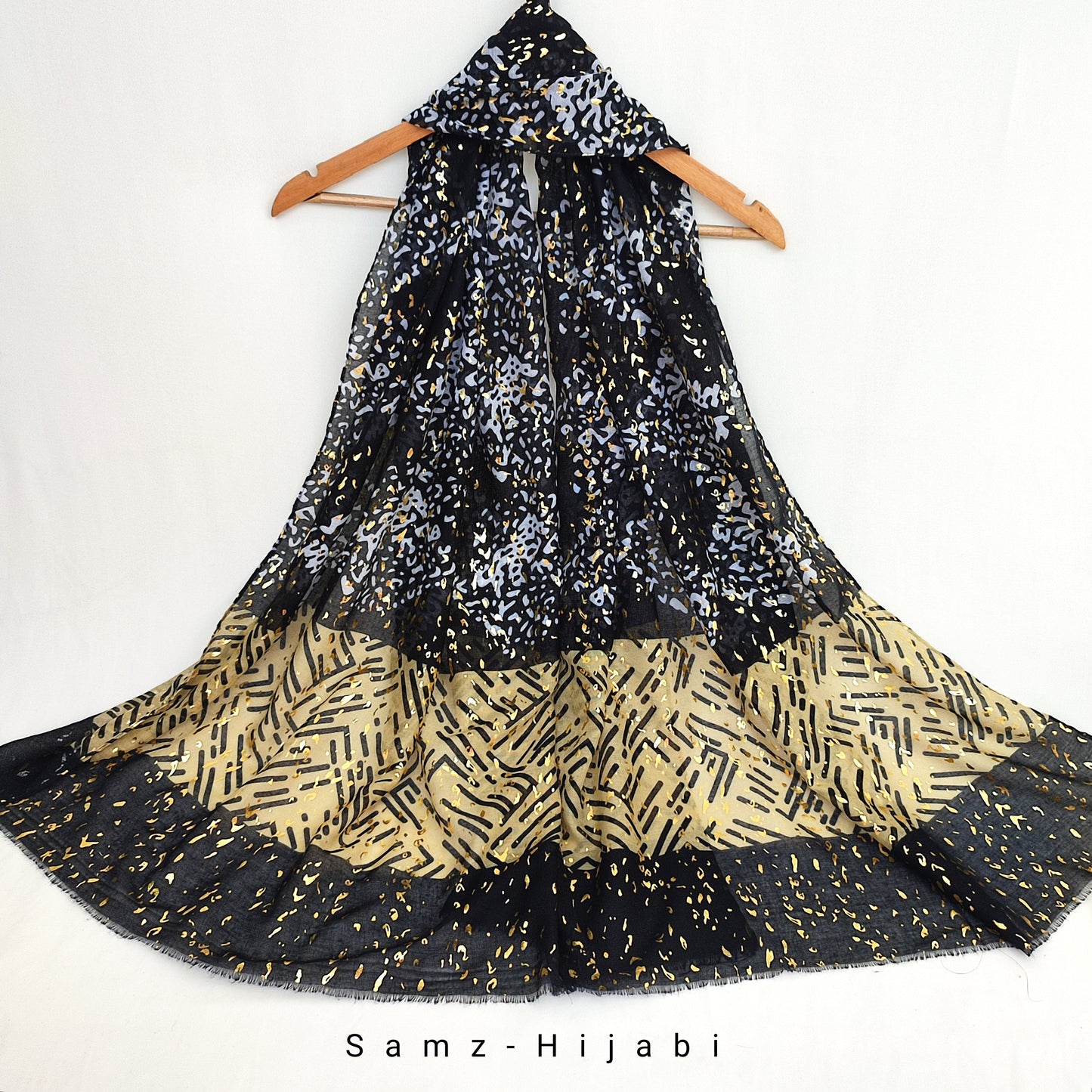 Abstract Art Foil Lawn Hijab-Beige Black