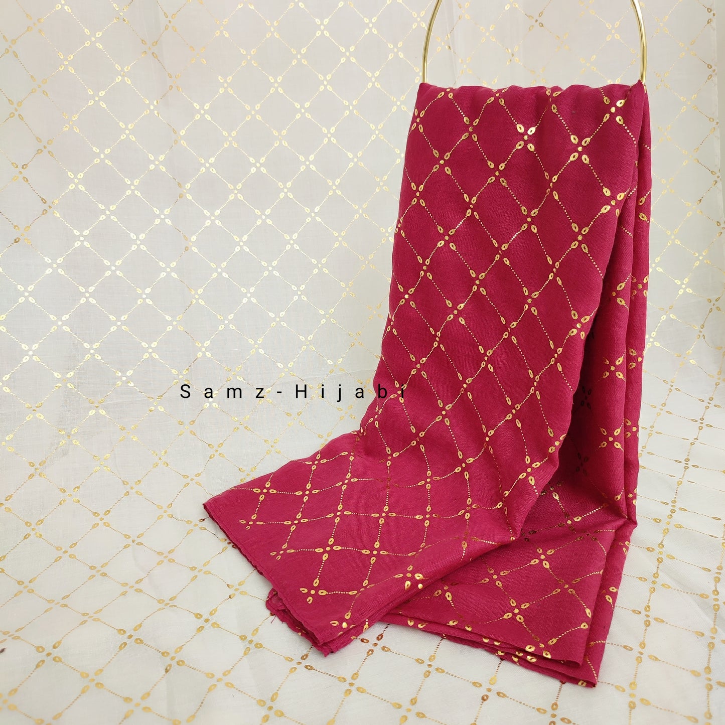 Lux Gold Foil Lawn Hijab-Cherry Red