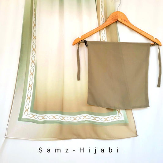 Printed  Hijab With Plain Naqab-Olive