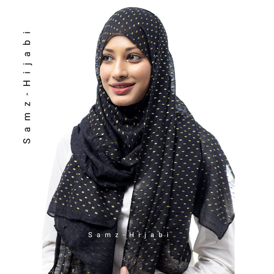 Gold Turkish Mukesh Lawn Hijab-Black