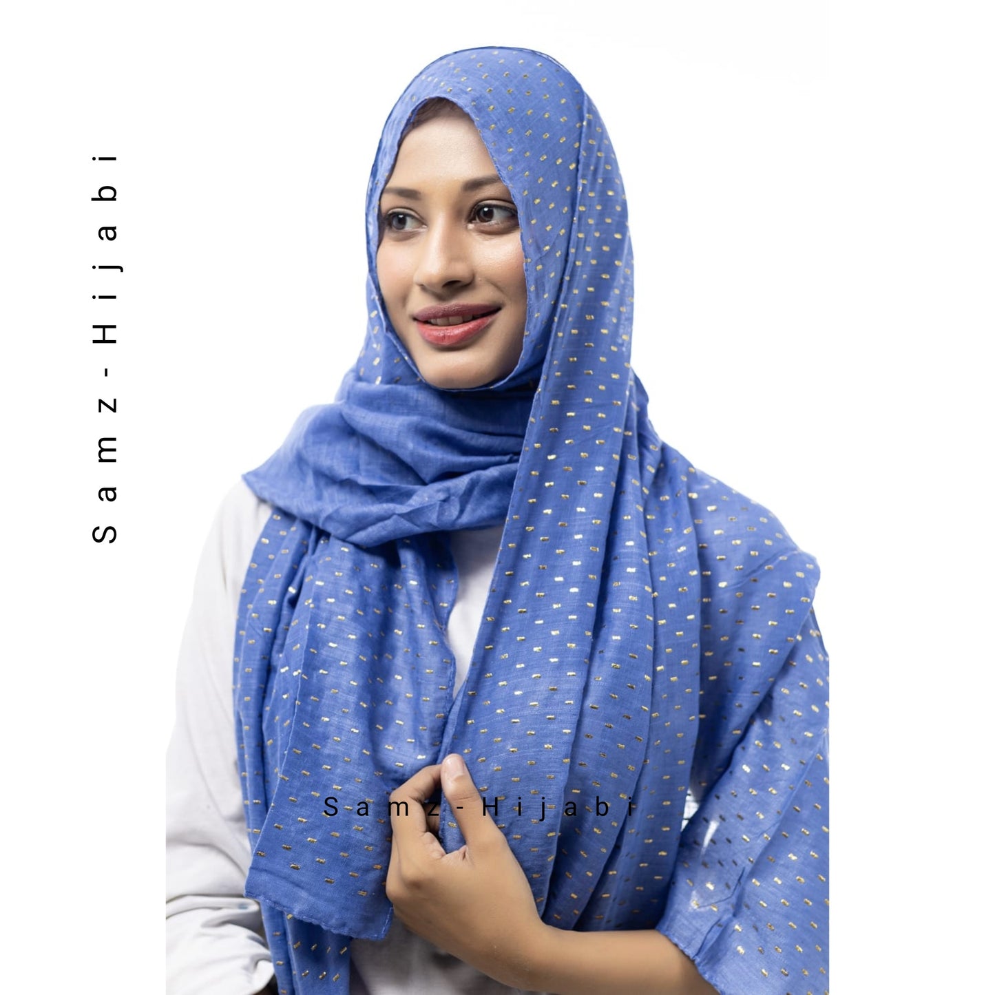 Gold Turkish Mukesh Lawn Hijab-Ink Blue