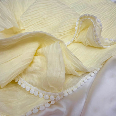 Rippled Plated Lawn Lace Hijab (Butter Cream)