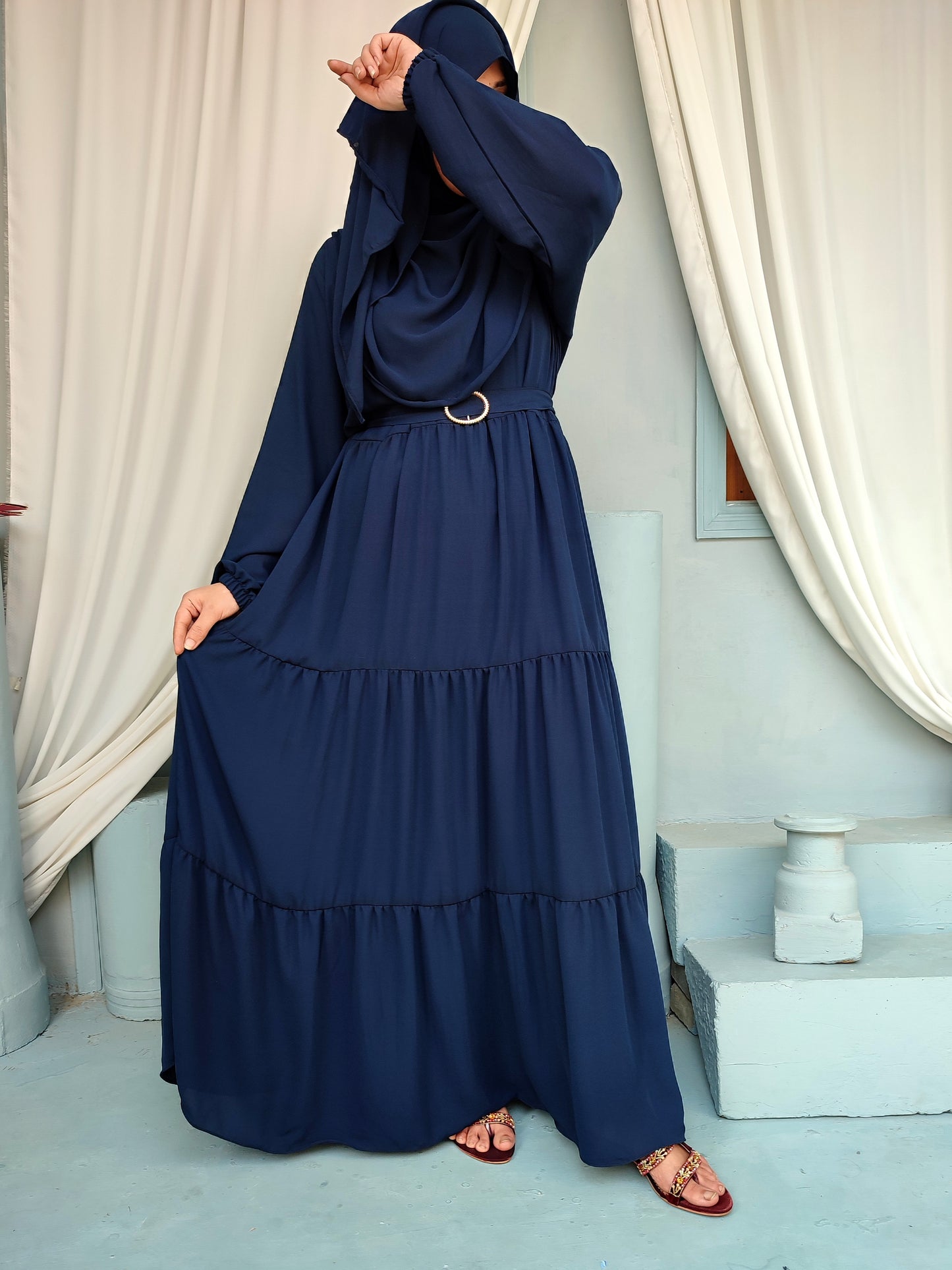 Maxi Layer Three Step Abaya Navy Blue