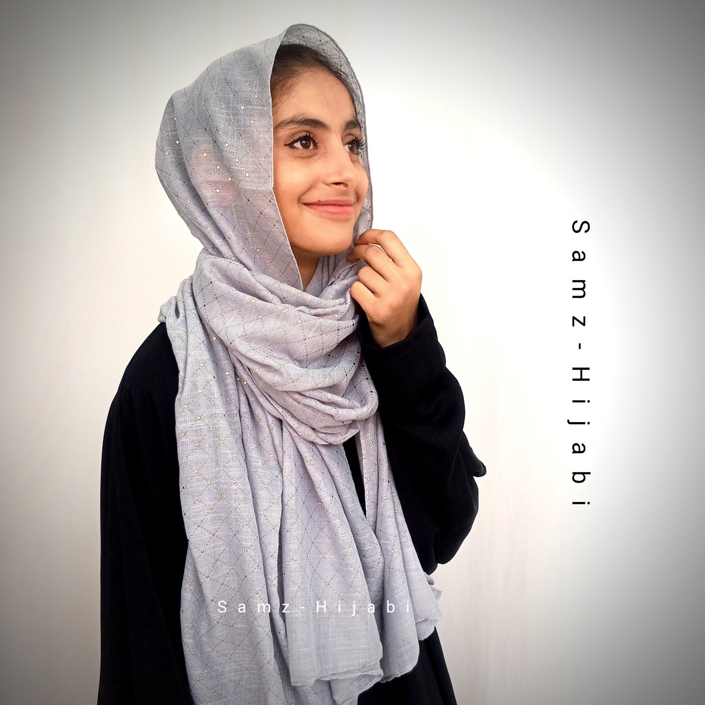 Gold Mukesh Check Lawn Hijab-Grey