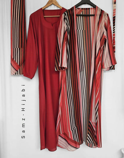 Separate Upper Abaya-Printed Red