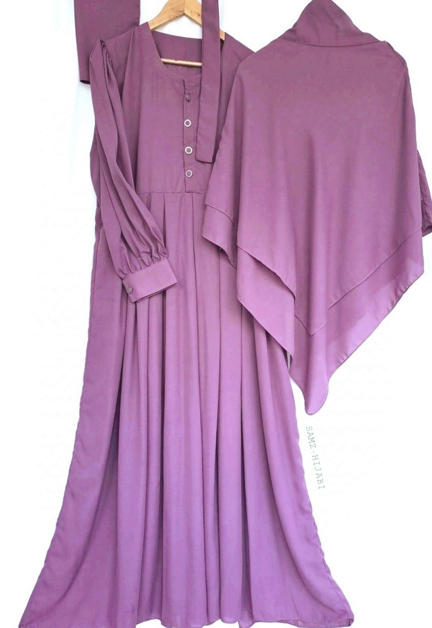 Double Layer Khimar with Abaya Set-Purple