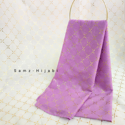 Lux Gold Foil Lawn Hijab-Lilac