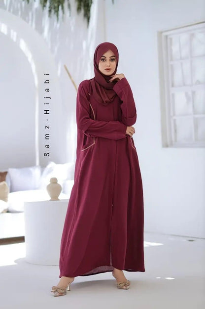 Grace Pocket Abaya- Reddish Maroon