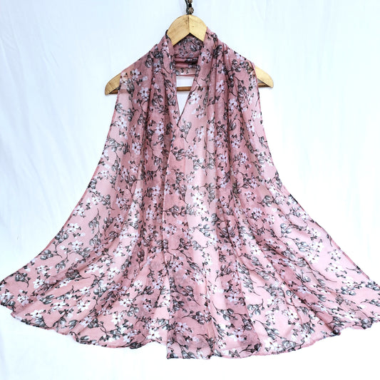 Tiny Flora Printed Lawn Hijab-Peachy Pink