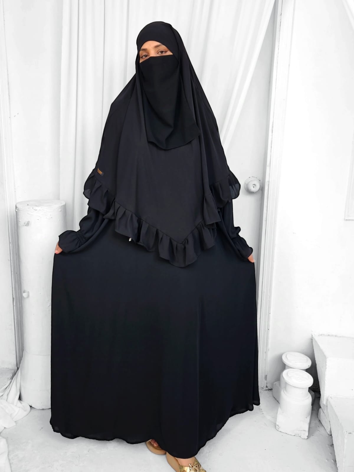 Frill Khimar And Abaya-Black