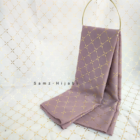 Lux Gold Foil Lawn Hijab-Mauve