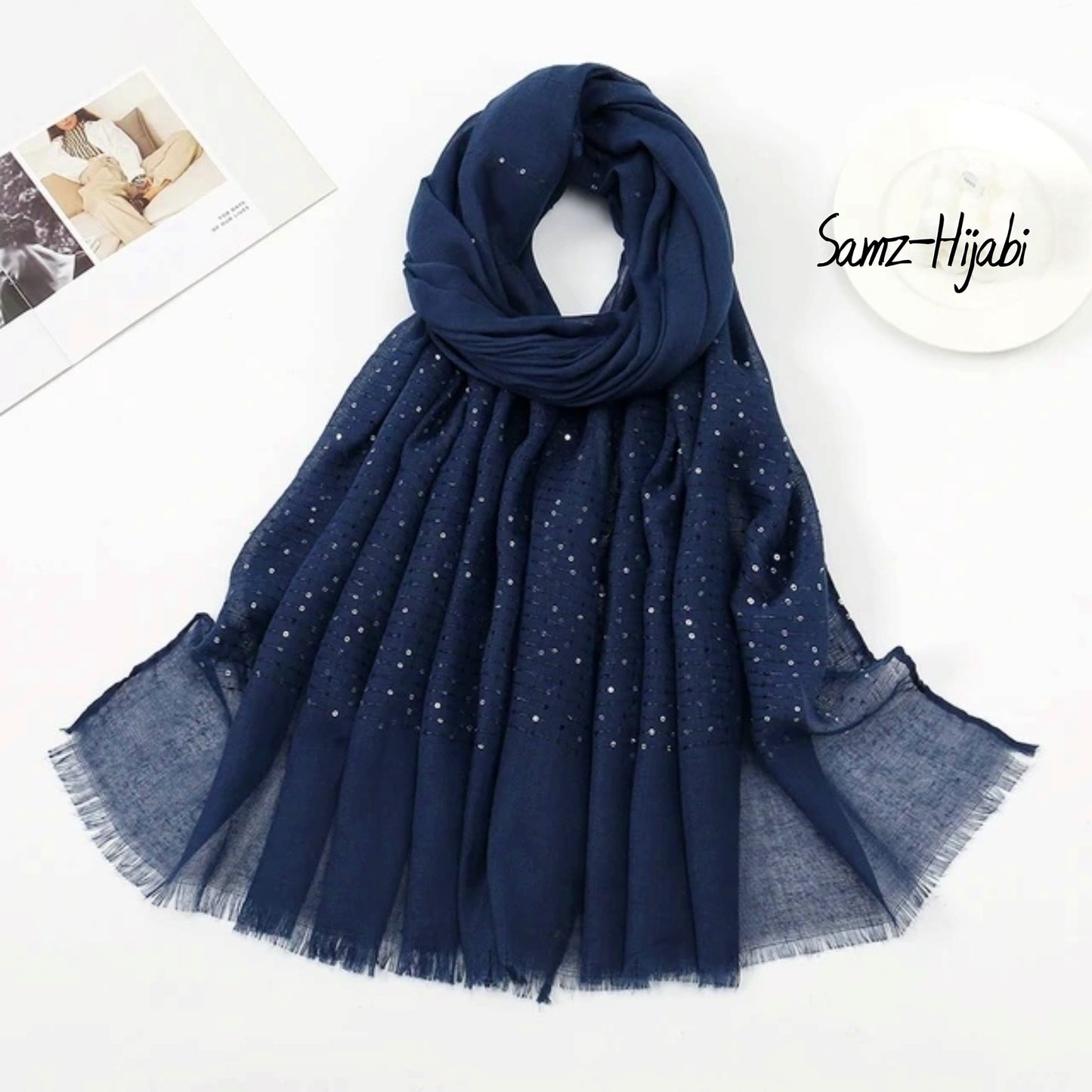 Sequence Border Lawn Hijab Navy