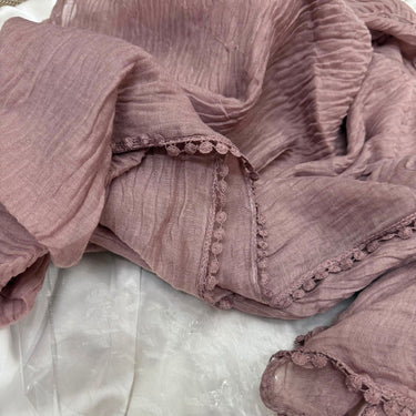 Rippled Plated Lawn Lace Hijab (Mauve)