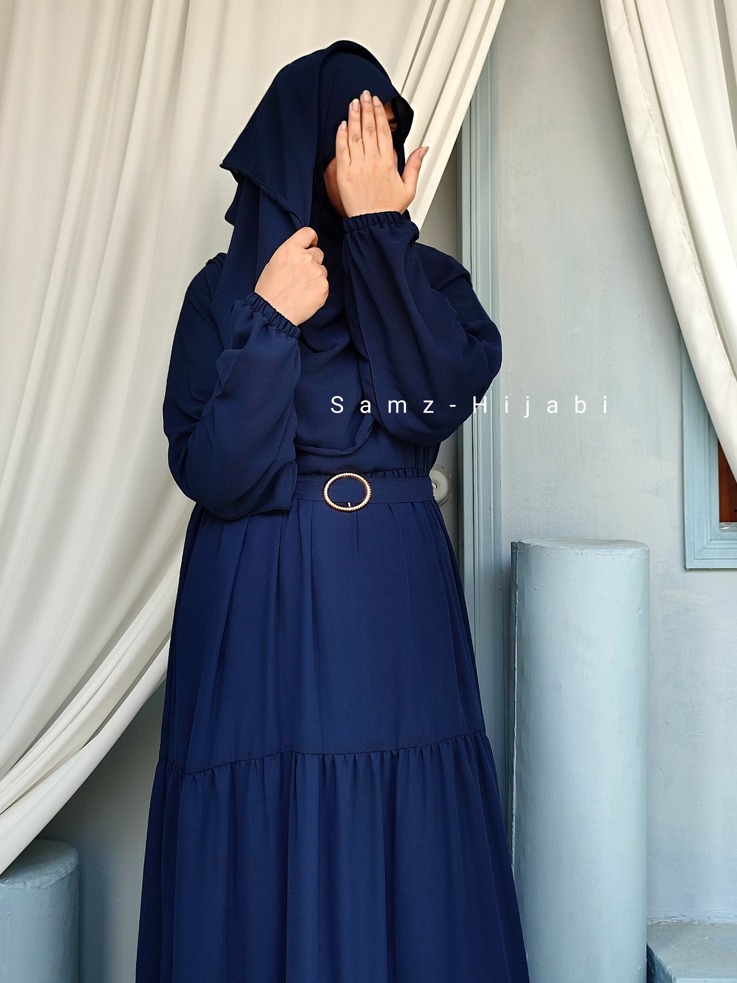 Maxi Layer Three Step Abaya Navy Blue