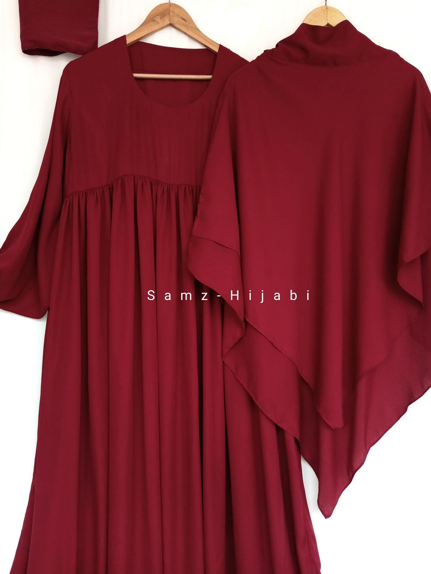 Double Layer Khimar with Abaya Set-Maroon