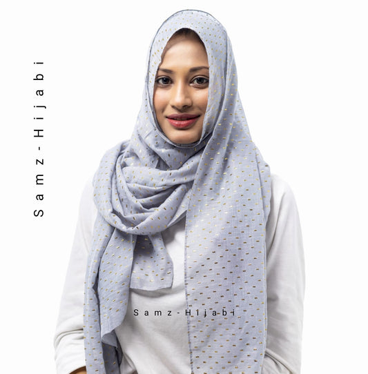 Gold Turkish Mukesh Lawn Hijab-Silver