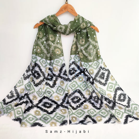 Ajrak Art Foil Lawn Hijab-Pistachio