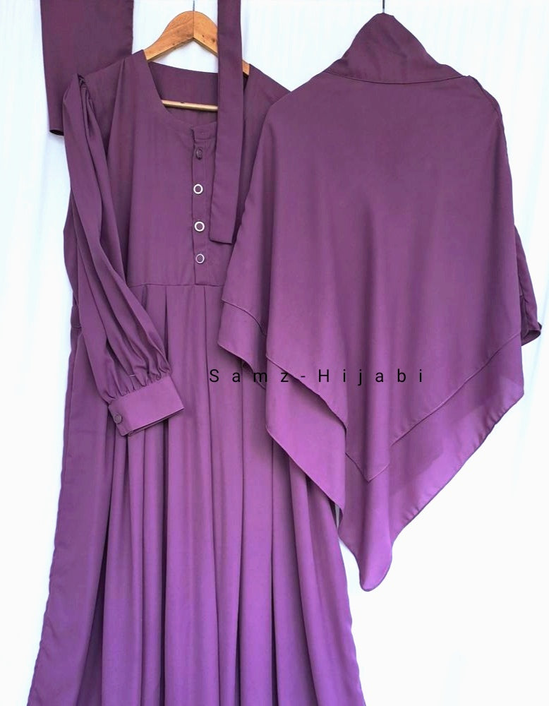 Double Layer Khimar with Abaya Set-Purple