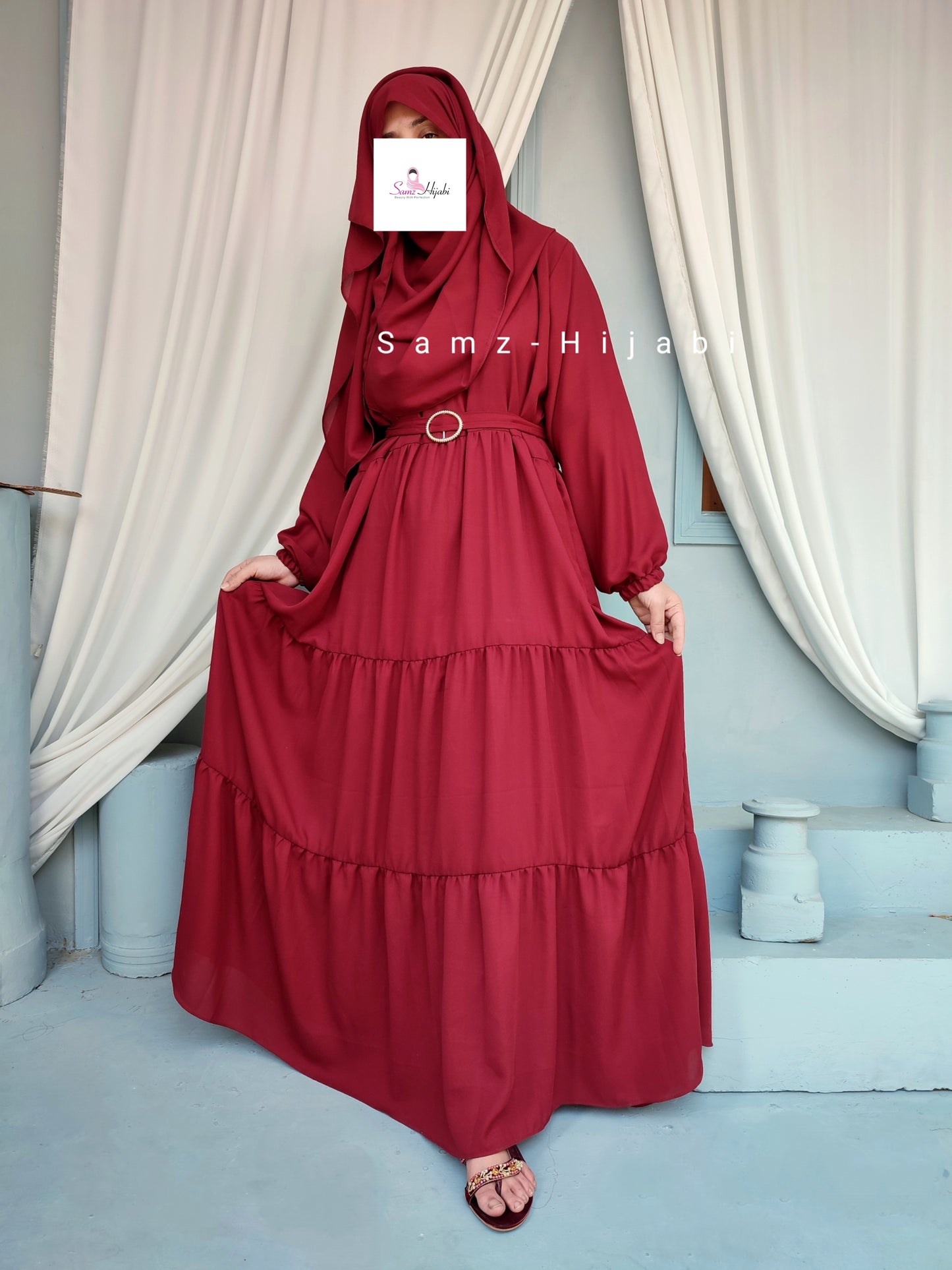 Maxi Layer Three Step Abaya Maroon