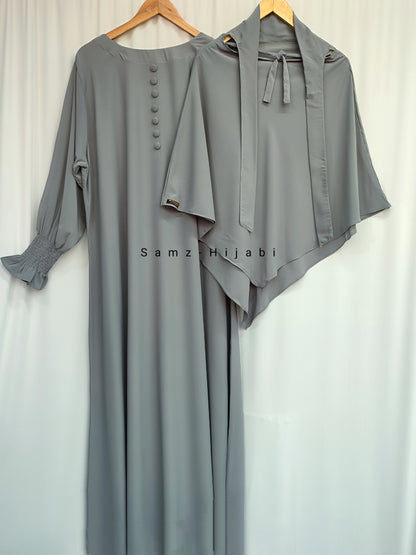 Single Layer Khimar+Abaya Set ( Silver)