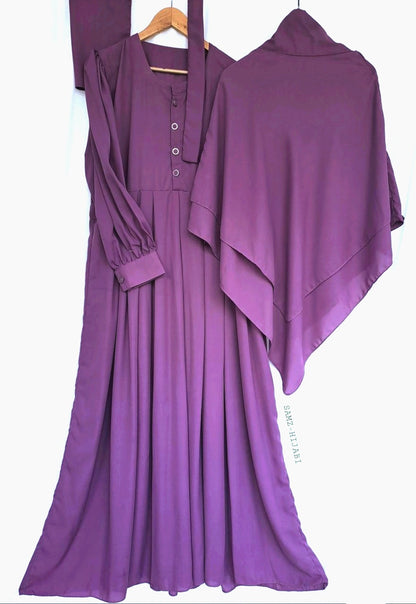 Double Layer Khimar with Abaya Set-Purple