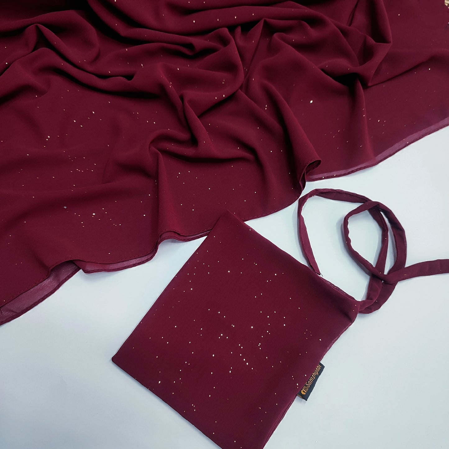 Sparkling Glitter Hijab Naqab Set Cherry Maroon