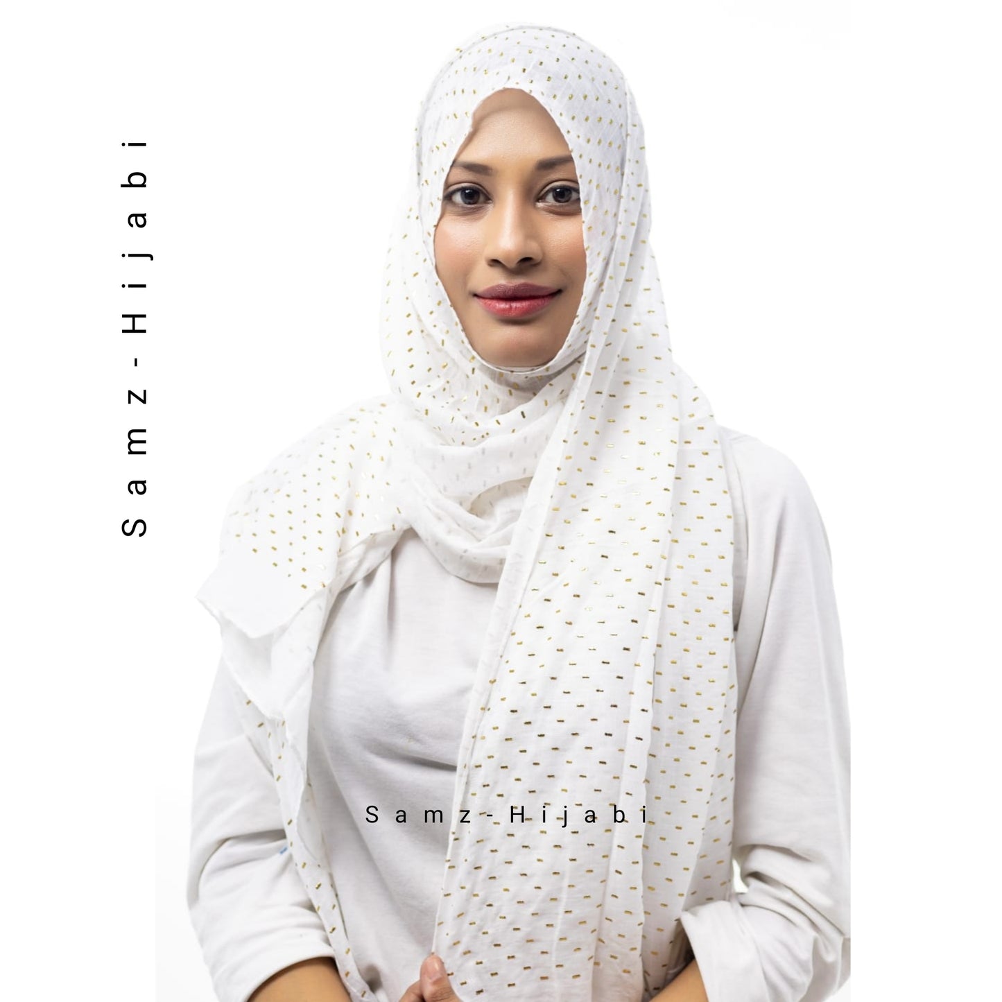 Gold Turkish Mukesh Lawn Hijab-Milky White