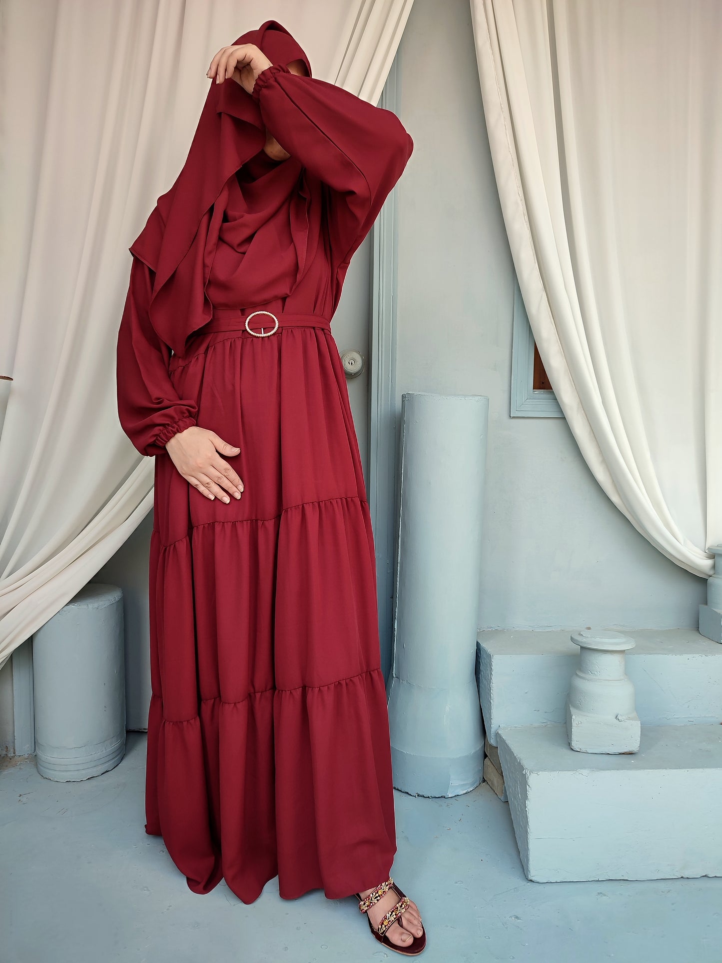 Maxi Layer Three Step Abaya Maroon