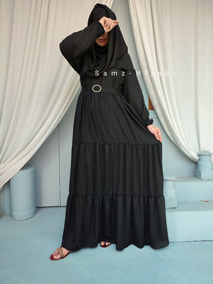 Maxi Layer Three Step Abaya Black