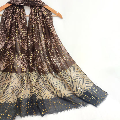 Abstract Art Foil Lawn Hijab-Beige Brown