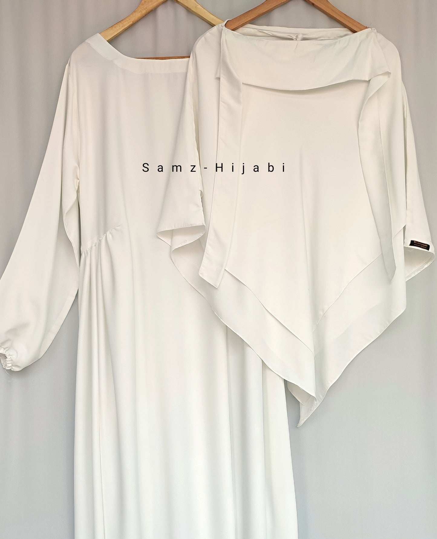 Double Layer Khimar Abaya Sett-White