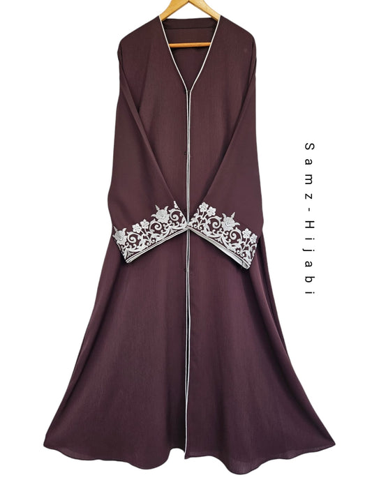 Embroidered Sleeves Abaya - Chocolate brown