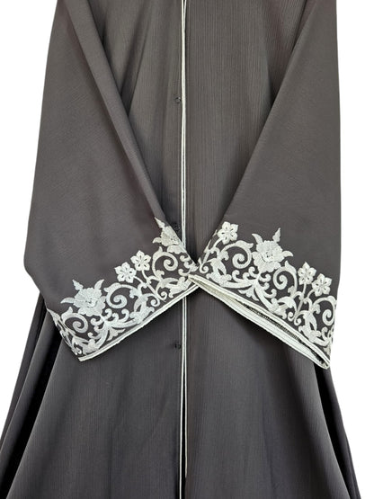 Embroidered Sleeves Abaya-Dark Grey