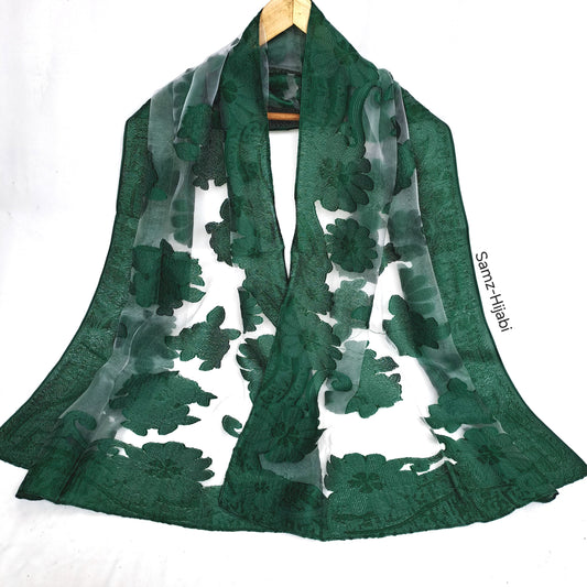 Organza Green Flora Lawn Hijab