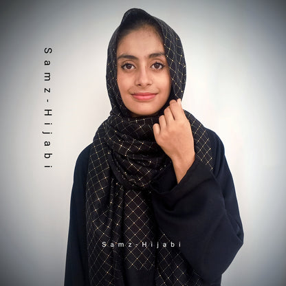 Gold Mukesh Check Lawn Hijab-Black