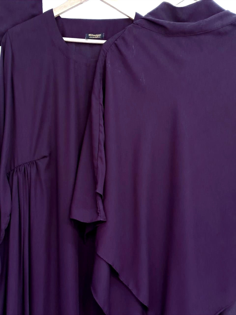 Double Layer Khimar with Abaya Set-Dark Purple