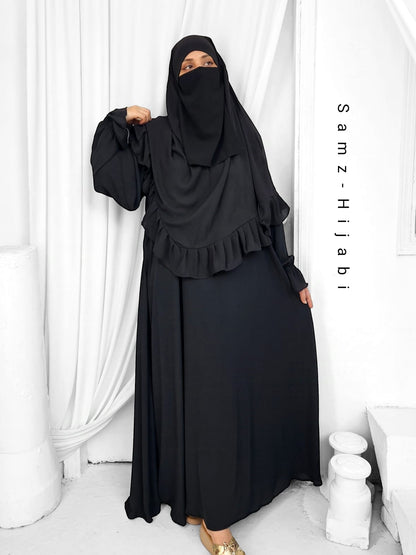 Frill Khimar And Abaya-Black