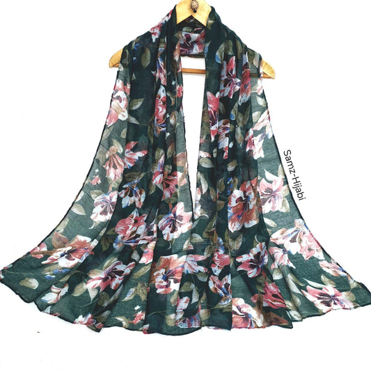 Floral Printed Green Lawn Hijab