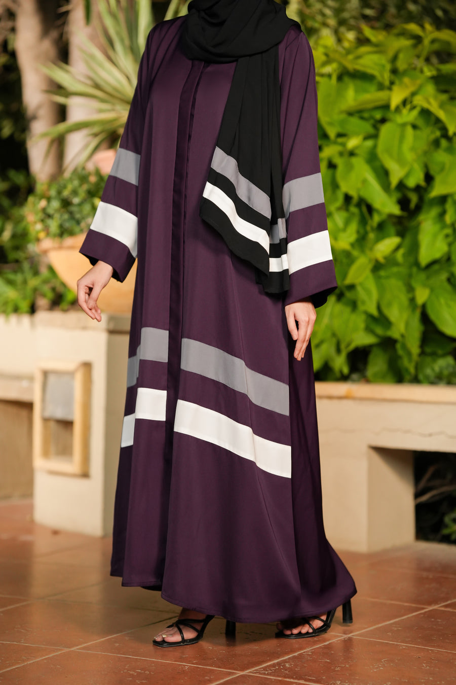 Designer Strap Abaya  plum purple