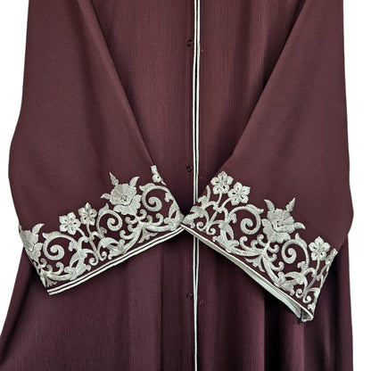 Embroidered Sleeves Abaya - Chocolate brown