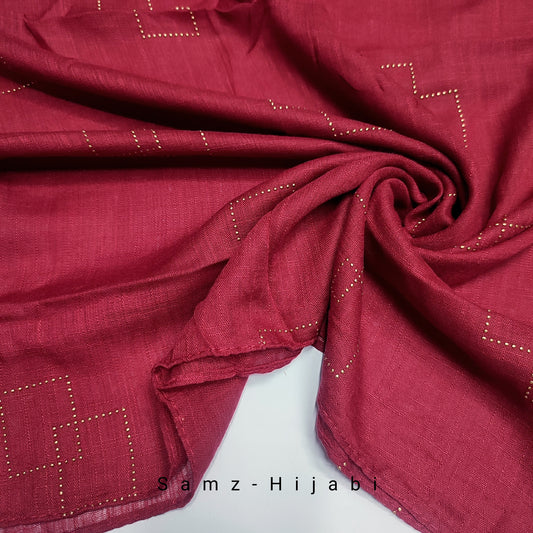 Square Gold Stud Hijab Red