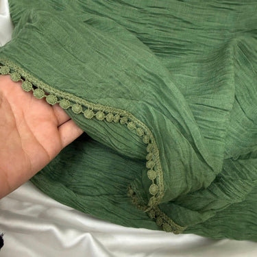 Rippled Plated Lawn Lace Hijab (Olive )
