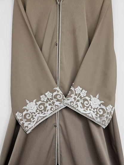 Embroidered Sleeves Abaya -khaki