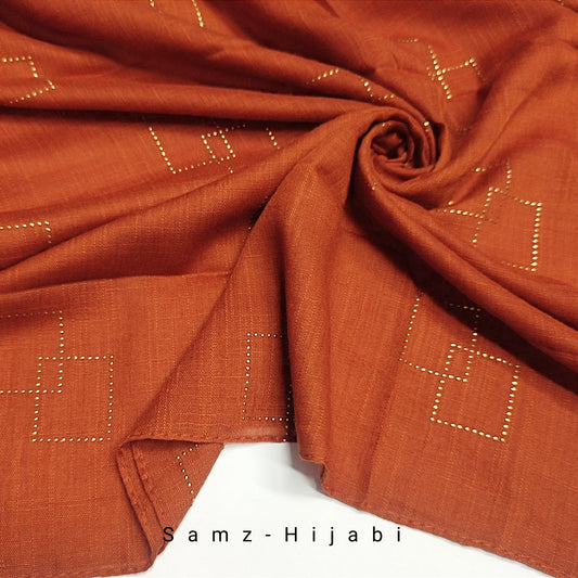 Square Gold Stud Hijab Burnt Orange